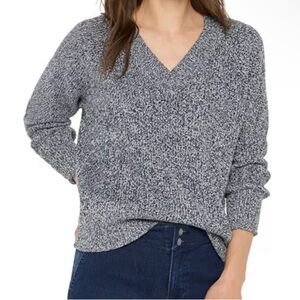 RDI women's V-neck long-sleeve pullover sweater Gray & black blend knit / Medium